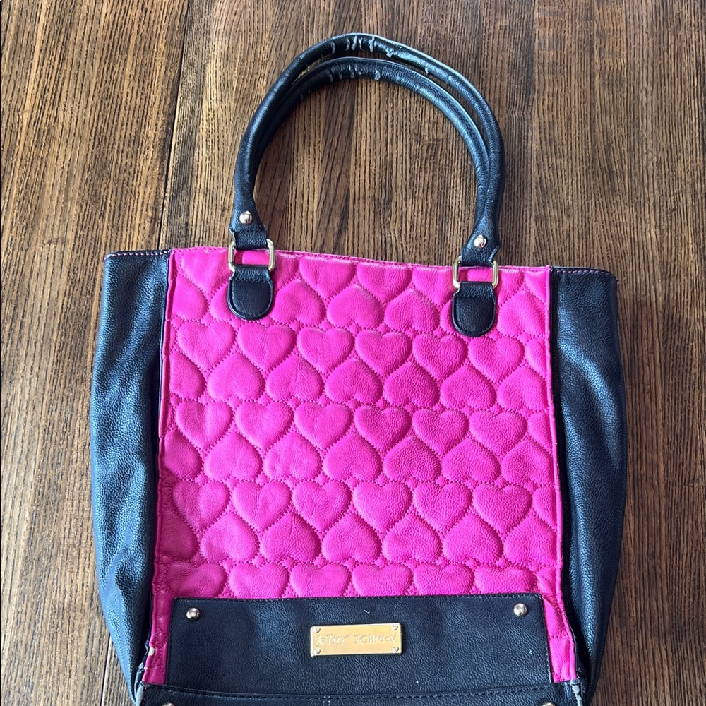 Betsey Johnson Fuchsia and Black Heart Tote